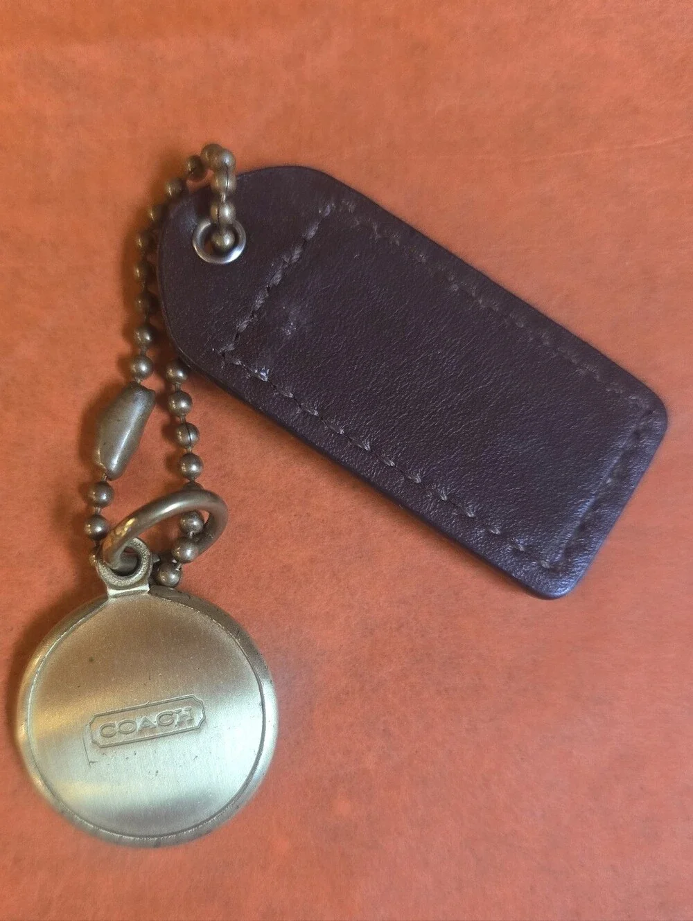 SOLD Vintage Coach Mahogany Leather Hangtag & Brass EST 1941 Medallion Charm Set